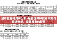 足彩世界杯竞彩分析-足彩世界杯竞彩策略与数据分析，洞察胜负的智慧
