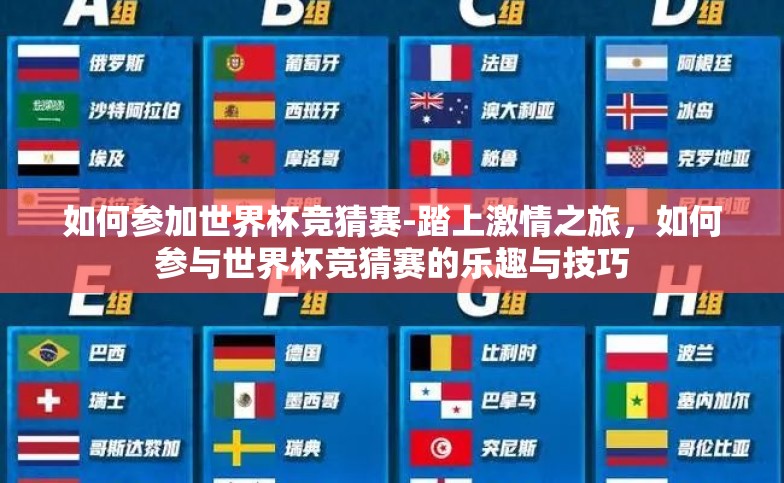 如何参加世界杯竞猜赛-踏上激情之旅,如何参与世界杯竞猜赛的乐趣与技巧 如何参加世界杯竞猜赛-踏上激情之旅,如何参与世界杯竞猜赛的乐趣与技巧
