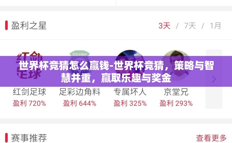 世界杯竞猜怎么赢钱-世界杯竞猜，策略与智慧并重，赢取乐趣与奖金