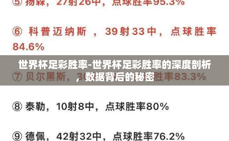 世界杯足彩胜率-世界杯足彩胜率的深度剖析,数据背后的秘密 世界杯足彩胜率-世界杯足彩胜率的深度剖析,数据背后的秘密