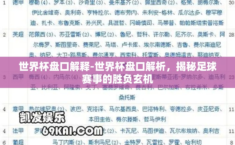 世界杯盘口解释-世界杯盘口解析，揭秘足球赛事的胜负玄机