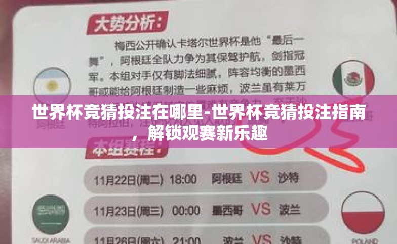 世界杯竞猜投注在哪里-世界杯竞猜投注指南,解锁观赛新乐趣 世界杯竞猜投注在哪里-世界杯竞猜投注指南,解锁观赛新乐趣
