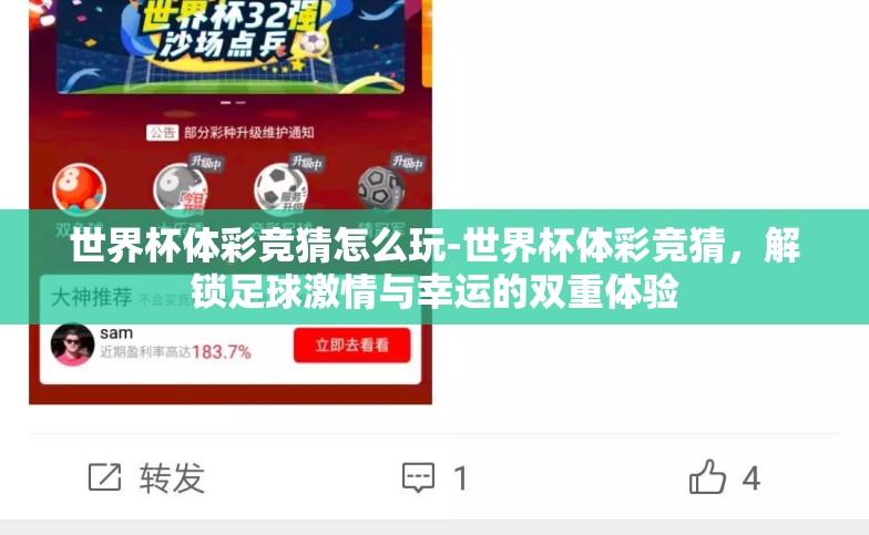 世界杯体彩竞猜怎么玩-世界杯体彩竞猜,解锁足球激情与幸运的双重体验 世界杯体彩竞猜怎么玩-世界杯体彩竞猜,解锁足球激情与幸运的双重体验