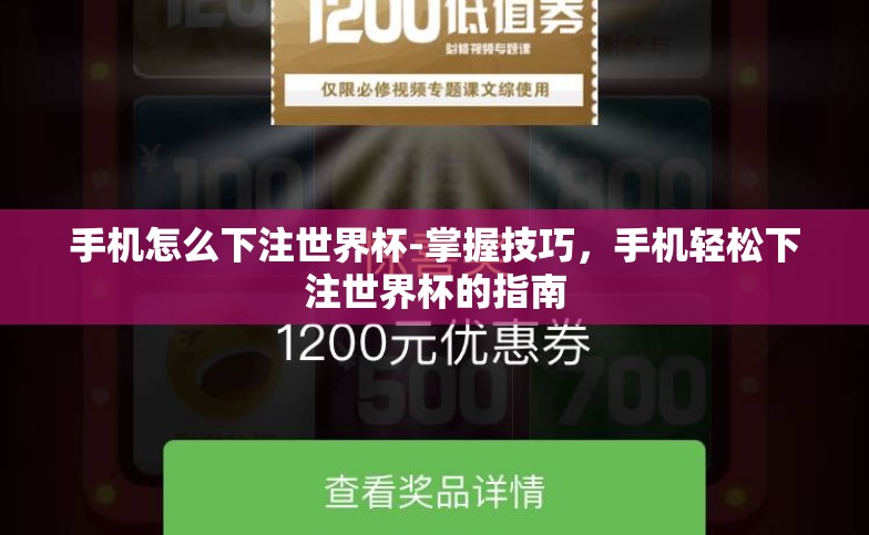 手机怎么下注世界杯-掌握技巧，手机轻松下注世界杯的指南