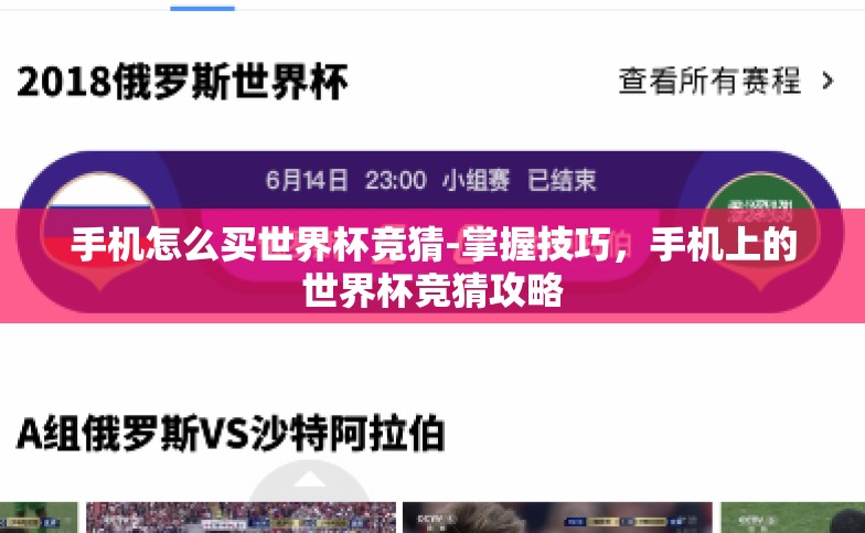 手机怎么买世界杯竞猜-掌握技巧,手机上的世界杯竞猜攻略 手机怎么买世界杯竞猜-掌握技巧,手机上的世界杯竞猜攻略