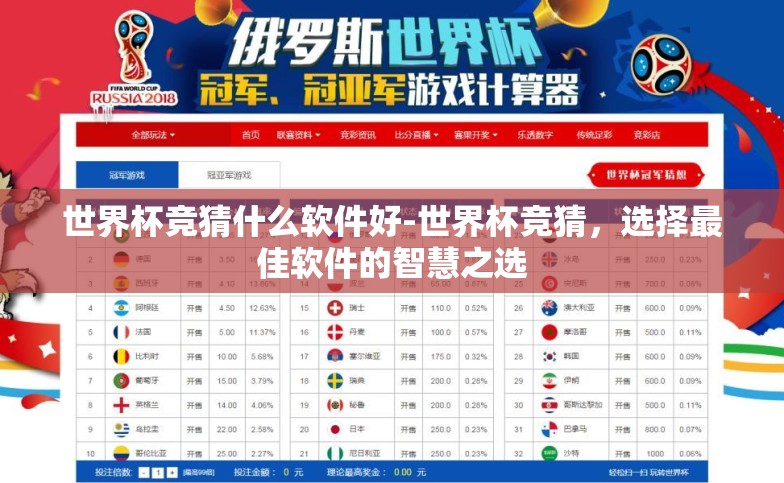世界杯竞猜什么软件好-世界杯竞猜,选择最佳软件的智慧之选 世界杯竞猜什么软件好-世界杯竞猜,选择最佳软件的智慧之选