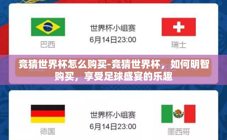 竞猜世界杯怎么购买-竞猜世界杯,如何明智购买,享受足球盛宴的乐趣 竞猜世界杯怎么购买-竞猜世界杯,如何明智购买,享受足球盛宴的乐趣