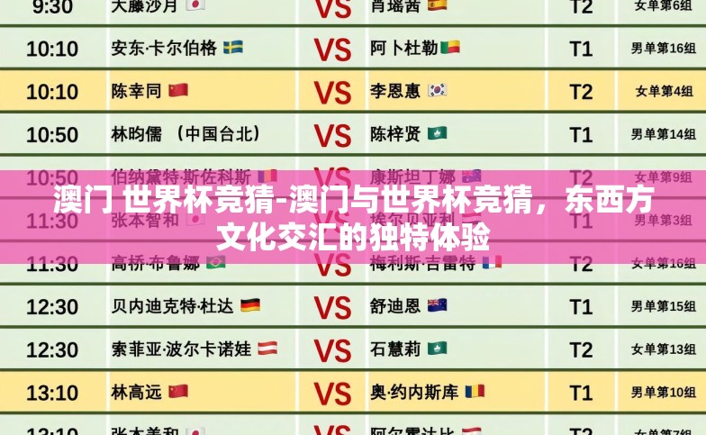 澳门 世界杯竞猜-澳门与世界杯竞猜,东西方文化交汇的独特体验 澳门 世界杯竞猜-澳门与世界杯竞猜,东西方文化交汇的独特体验