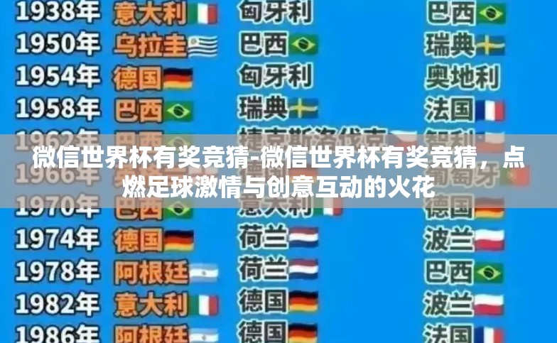 微信世界杯有奖竞猜-微信世界杯有奖竞猜,点燃足球激情与创意互动的火花 微信世界杯有奖竞猜-微信世界杯有奖竞猜,点燃足球激情与创意互动的火花